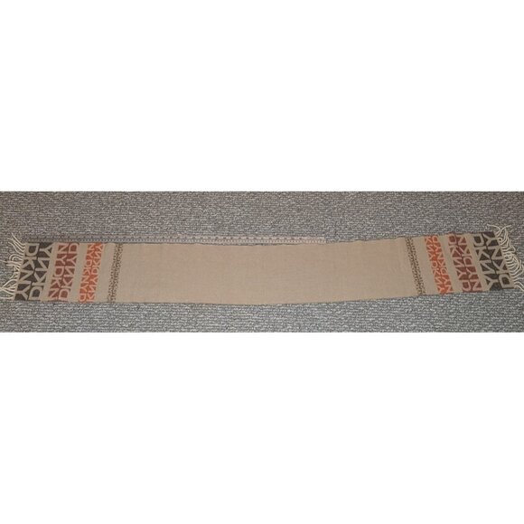 DKNY Wool Scarf Beige Brown Red Rectangle Rectangular Fringe Monogram Unisex O/S - Picture 8 of 9